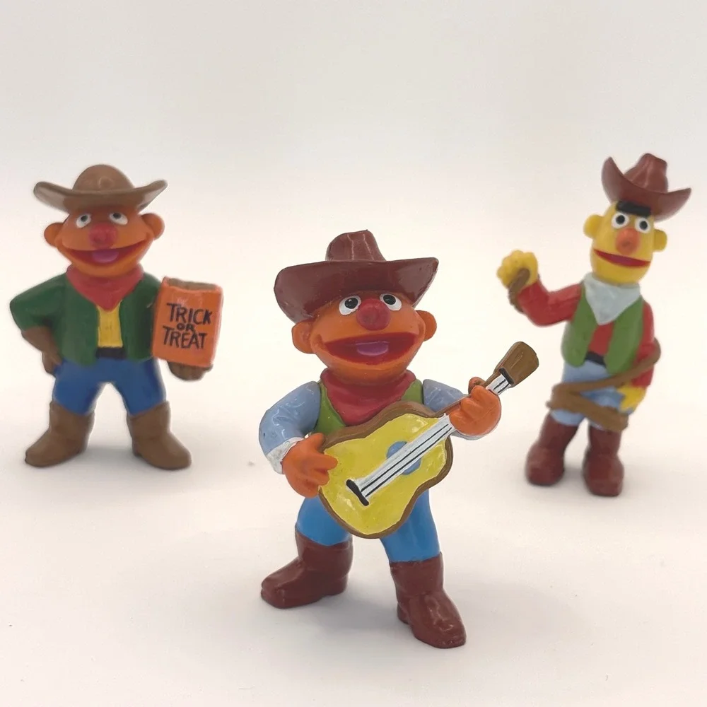 Vintage Sesame Street Cowboy Bert and Ernie PVC Mini Figures Lot of 3 Muppets